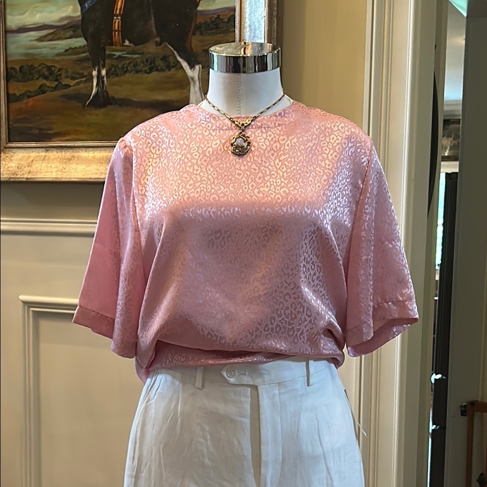 Vintage Bleyle Sz L Elegant Pink Cheetah Print Blouse GVC